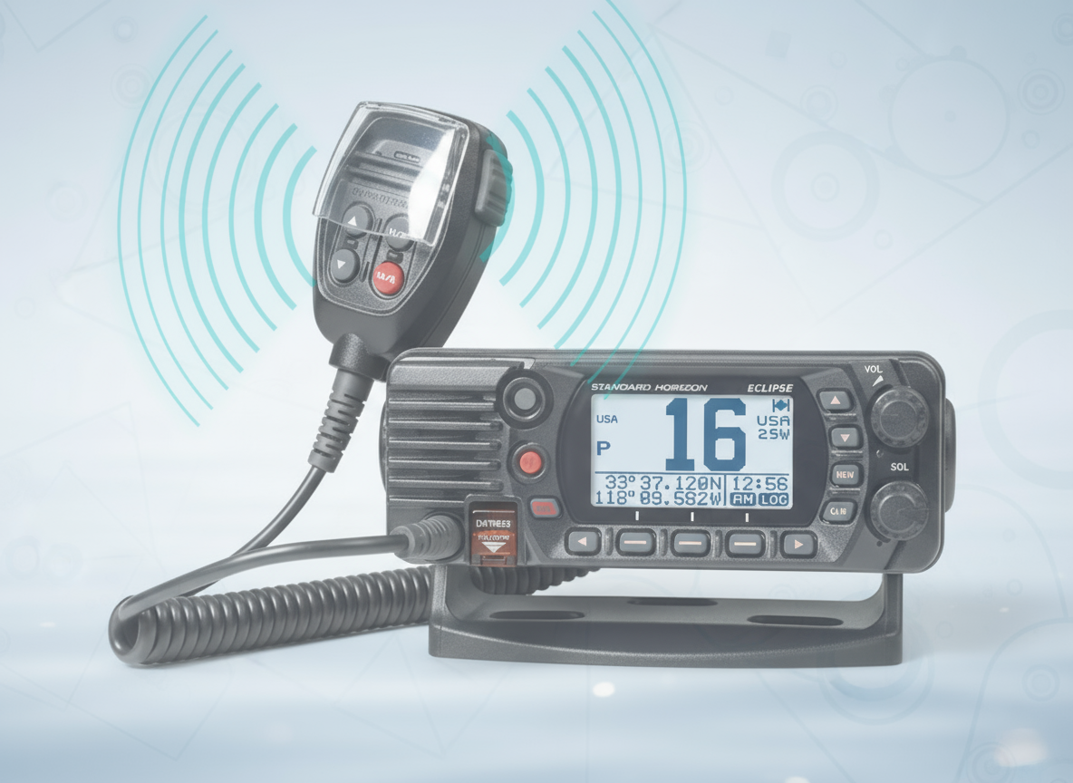 Marine VHF Radio with Transmitting Waves